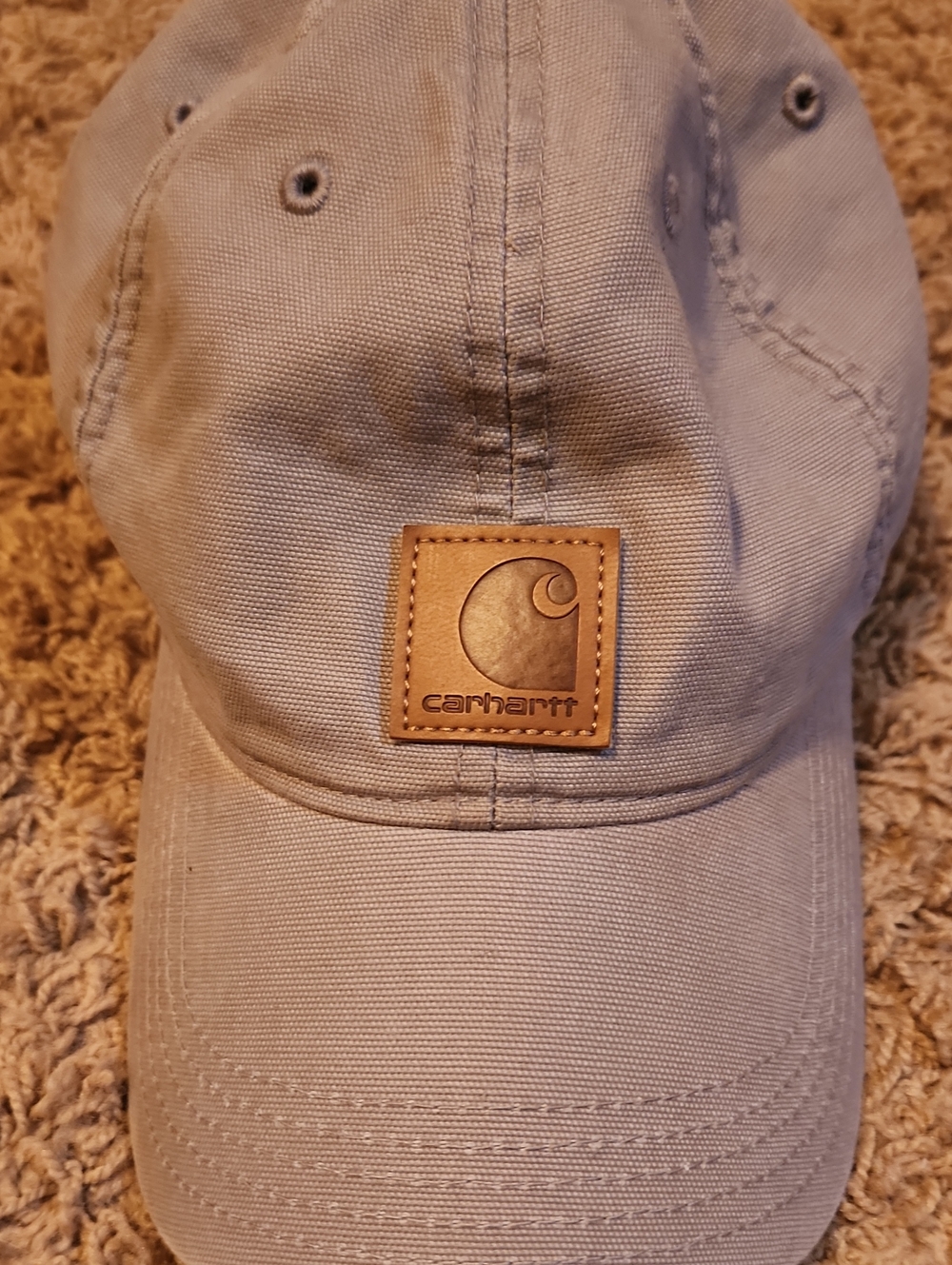 Carhartt Light Gray Canvas Ball Cap With Brown Logo Patch